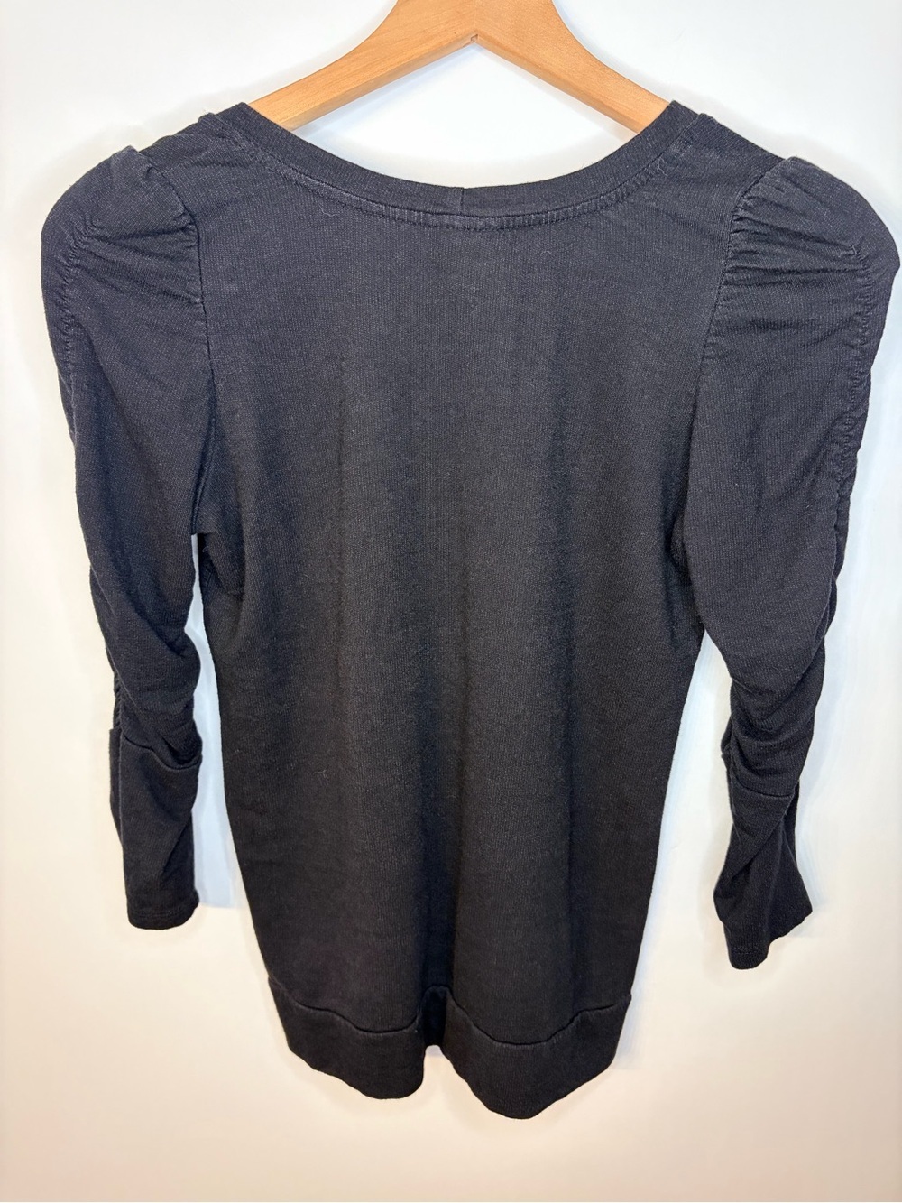Dolan from Anthropologie Women’s Black Scoop Neck Ruched Sleeve Top, Size Small - Picture 7 of 9